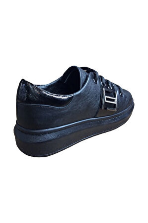 2010 Womenly Style Siyah Tokalı Kadın Günlük Ayakkabı % 100 Hakiki Deri