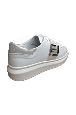2010 Womenly Style Beyaz Tokalı Kadın Günlük Ayakkabı % 100 Hakiki Deri