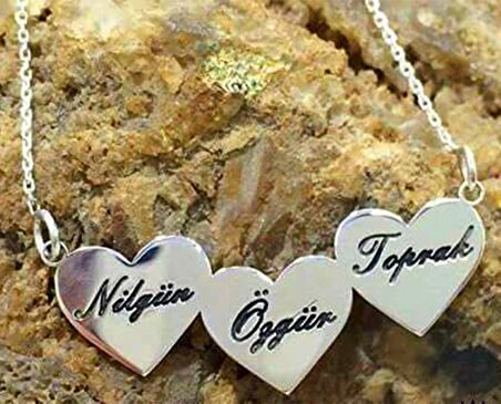 Üç Kalp Model Gümüş Kadın Kolye