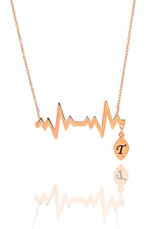 Kalp Atışı Model Harfli Rose Kaplama Gümüş Kadın Kolye