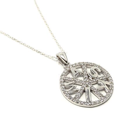 Aşkım Yazılı Zirkon Taşlı Gümüş Kadın Kolye