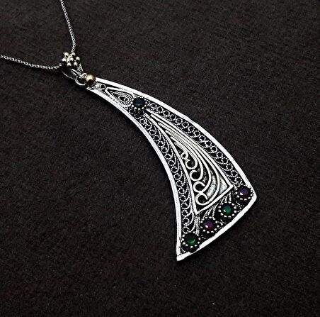 Yaprak Model Midyat Telkari El İşçiliği Gümüş Kadın Kolye