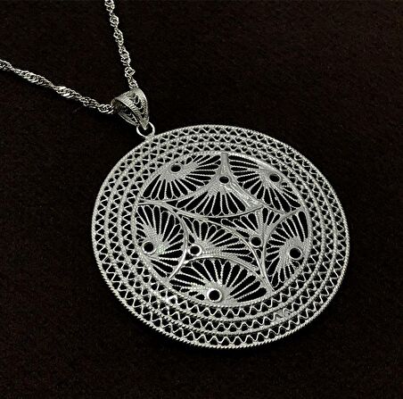 Yuvarlak Desen Model Gümüş Kadın Telkari Kolye