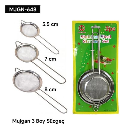 Evimdeyokyok Mujgan Çöl Suyu 3 Adet Süzgeç Seti Paslanmaz Çelik 5.5 cm 7 cm 8 cm