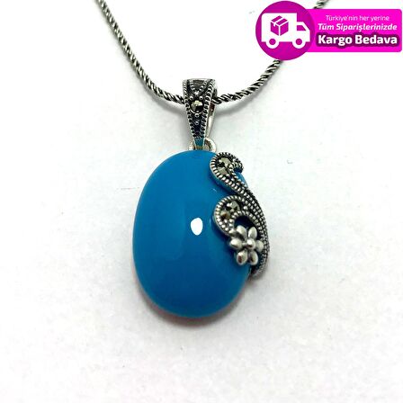 Firuze Ve Markazit Taşlı 925 Ayar Gümüş Kadın Kolye