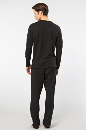 Cacharel Erkek Bisiklet Yaka Uzun Kollu Modal Pijama Takım 2244/Siyah
