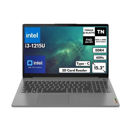 Lenovo Ideapad 3 15IAU7 I3-1215U 16 GB 256 GB SSD UHD Graphics 15.6" Fhd Freedos Notebook 82RK0181TXAT6