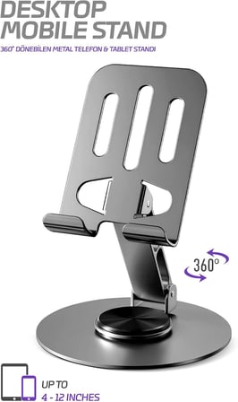 DUFFA Premium Full Metal Masaüstü Tablet ve Telefon Standı - 360° Mekanik Döner Tabanlı Katlanabilir Telefon Tutucu, Tüm Tabletlerle Uyumlu Ayarlanabilir Metal Stand (Uzay Grisi)