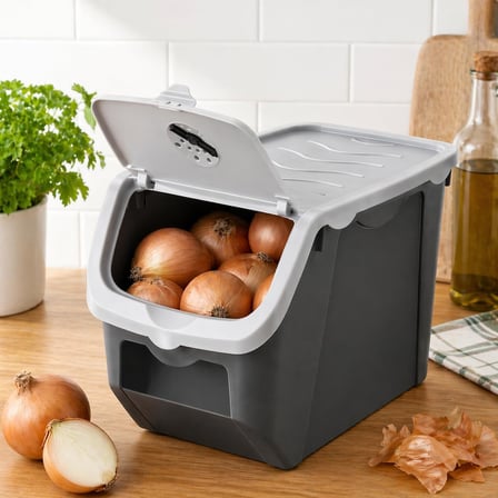 12 Litre Patates Soğan Saklama Kabı Hava Alabilir Kapaklı Sebze Saklama Kutusu Kilitli Kapaklı Sarımsak Organizer Plastik Erzak Saklama Kabı İstiflenebilir Kiler Düzenleyici (ASORTİ RENK)