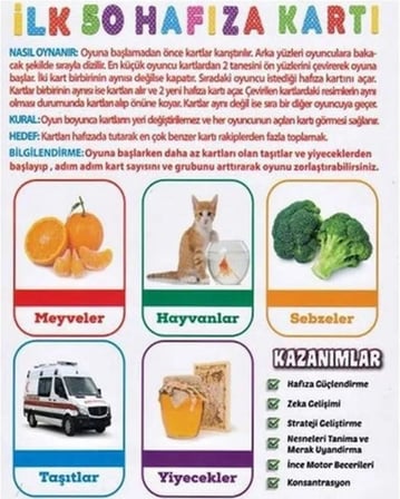 Oyuncak Minik Bebeğimin İlk 50 Hafıza Kartları Zeka Kartı Flash Kart Eğitici El Göz Koordinasyonu
