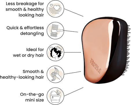 Tangle Teezer Compact Styler Rose Gold Black Saç Fırçası -Seyahat ve Çanta Boy Tarak