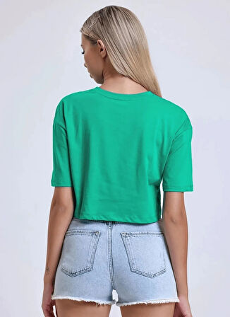 Reebok LC 6613 TENA CROP TEE Yeşil Yuvarlak Yaka Crop Baskılı Kadın T-Shirt