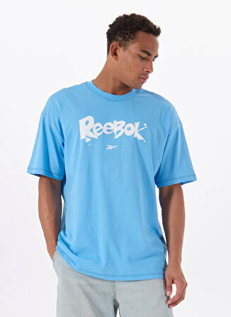 Reebok LC 6388 NEW ID OVRS GFX TEE Mavi Yuvarlak Yaka Oversize Baskılı Erkek T-Shirt