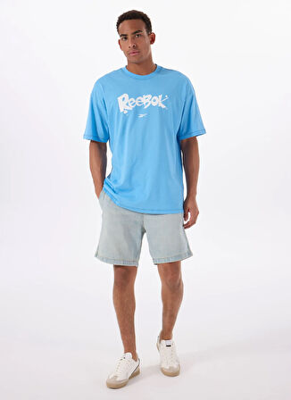 Reebok LC 6388 NEW ID OVRS GFX TEE Mavi Yuvarlak Yaka Oversize Baskılı Erkek T-Shirt