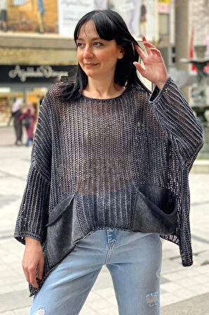 Yıkamalı Cepli Salaş File Bluz