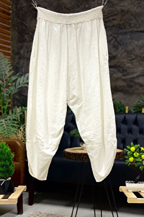 Bel Kopenaklı Dar Paça Şalvar Keten Pantolon