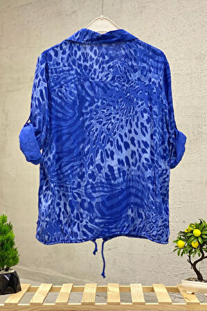 Batik Leopar Desen Pul Detaylı Vual Gömlek