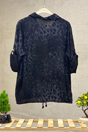 Batik Leopar Desen Pul Detaylı Vual Gömlek