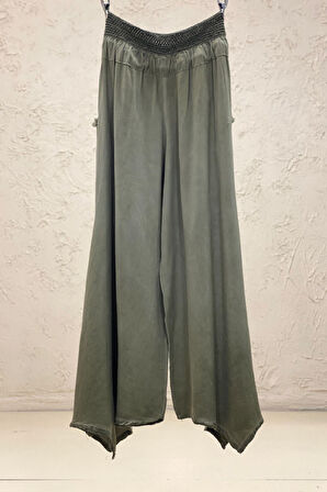 Bel Dantel Kopenaklı Cep Püsküllü Bol Paça Vual Pantolon