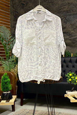 Batik Leopar Desen Pul Detaylı Vual Gömlek