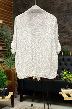 Batik Leopar Desen Pul Detaylı Vual Gömlek