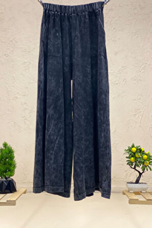 Yandan Cepli Bol Paça Yıkamalı Triko Pantolon