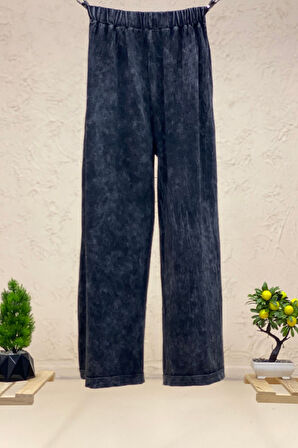 Yandan Cepli Bol Paça Yıkamalı Triko Pantolon