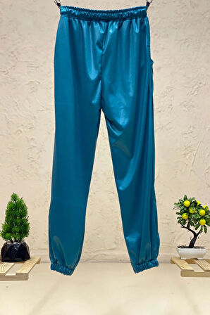 Paça Ve Bel Lastikli Saten Pantolon