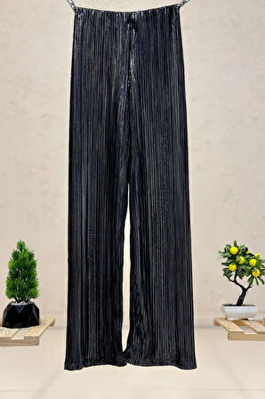 Yaldızlı Bel Latikli Fitilli Bol Paça Jarse Pantolon