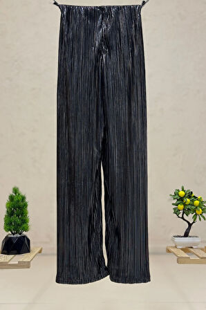 Yaldızlı Bel Latikli Fitilli Bol Paça Jarse Pantolon