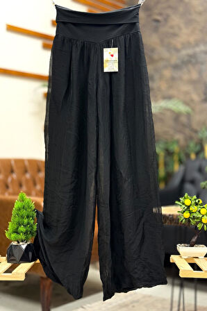 Bel Penye Korsajlı Bol Paça İpek İthal Pantolon