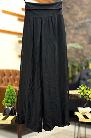 Bel Penye Korsajlı Bol Paça İpek İthal Pantolon