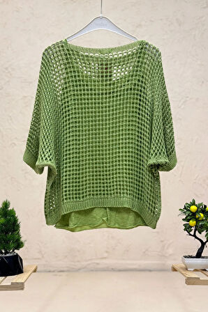 İçi Atletli Oversize File İthal Bluz