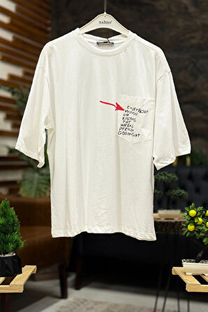 Cep Yazılı Sıfır Yaka salaş Oversize Tshirt