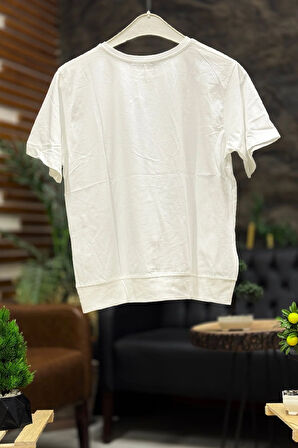 Fiyonk Aksesuarlı Baskılı Kısa Kol Penye Tshirt