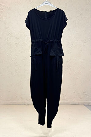 Cep Kapaklı Bel Bağcıklı Penye Tulum