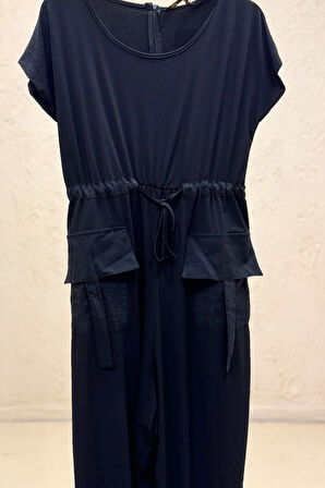 Cep Kapaklı Bel Bağcıklı Penye Tulum