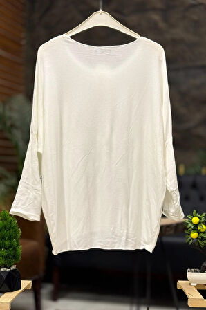 Yıldız Pullu Kayık Yaka Oversize İthal Bluz