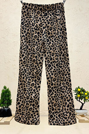 Leopar Desen Yanları Şeritli Penye Pantolon