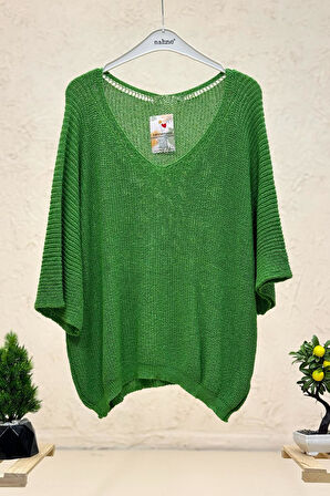 V Yaka Selanik Örgü Merserize Salaş Oversize Bluz