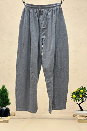 Cep File Detaylı Püsküllü Bol Paça Keten Pantolon