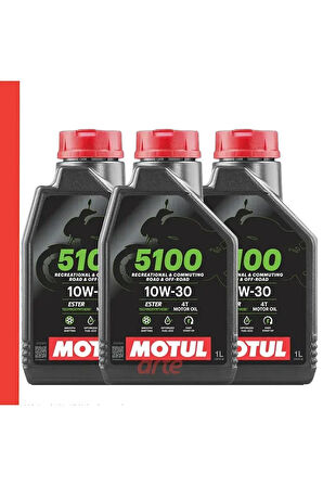 Motul 5100 10W-30 4T Motosiklet Motor Yağı – 3 Adet x 1 Litre | Yeni Tarihli | Yarı Sentetik