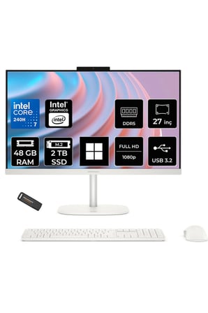 OmniStudio 27 Core 7 240H 48GB RAM 2TB SSD 27" FHD 100Hz W11H Beyaz All in One Bilgisayar + Per4 USB Bellek