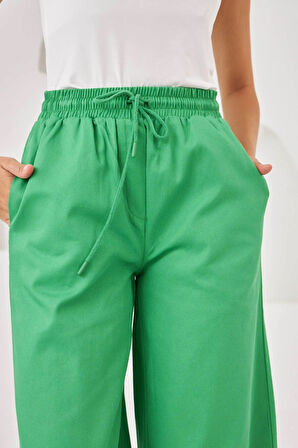 KADIN BELİ LASTİKLİ RAHAT KALIP PAMUK GABARDİN PANTOLON