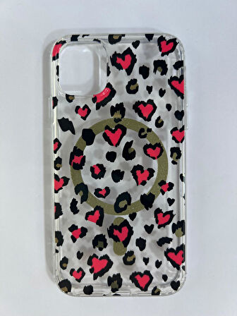 ARMORİX İPHONE 11 MAGSAFELİ KIRMIZI VE SİYAH KALP DESENLİ KILIF