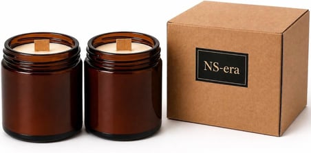 NS-era 2'li Paçuli Vanilya Kokulu Mum Seti Toplam 420 ml (260 gr) - Ahşap fitil, Amber Cam Kavanoz, Uzun Yanma Süresi, Dekoratif ve Hediye Kutulu