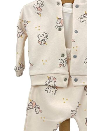 Kız Bebek Zıbın Takım 3'lü Kapüşonlu Unicorn