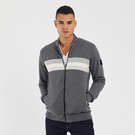 Şeritli Fermuarlı Sweat - Antrasit