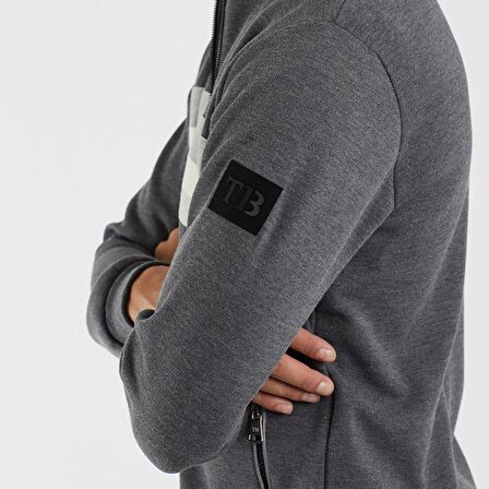 Şeritli Fermuarlı Sweat - Antrasit