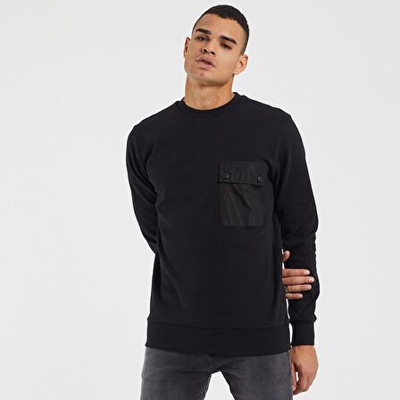 Kapaklı Cep Basic Sweat - Siyah